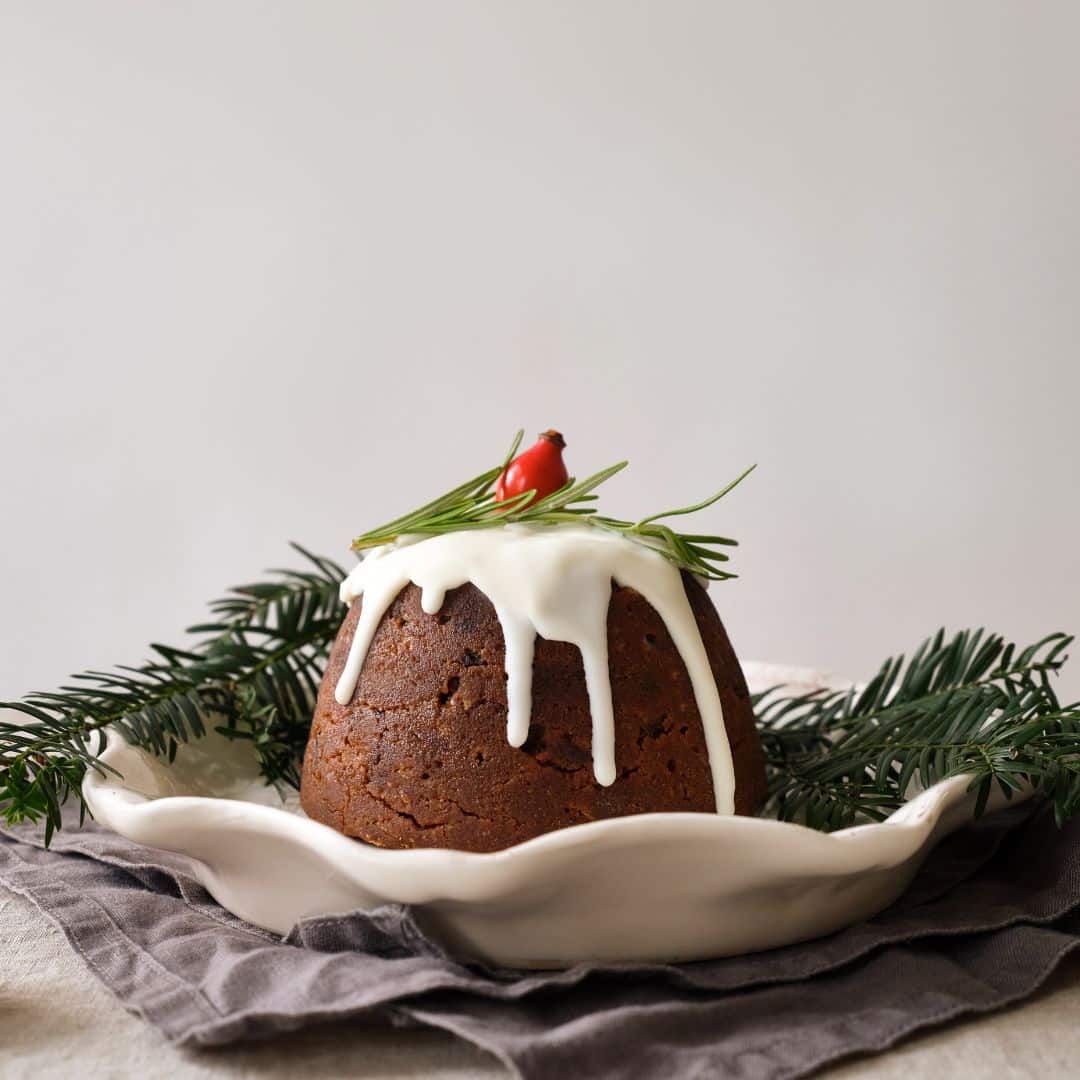 Christmas pudding with robin on top